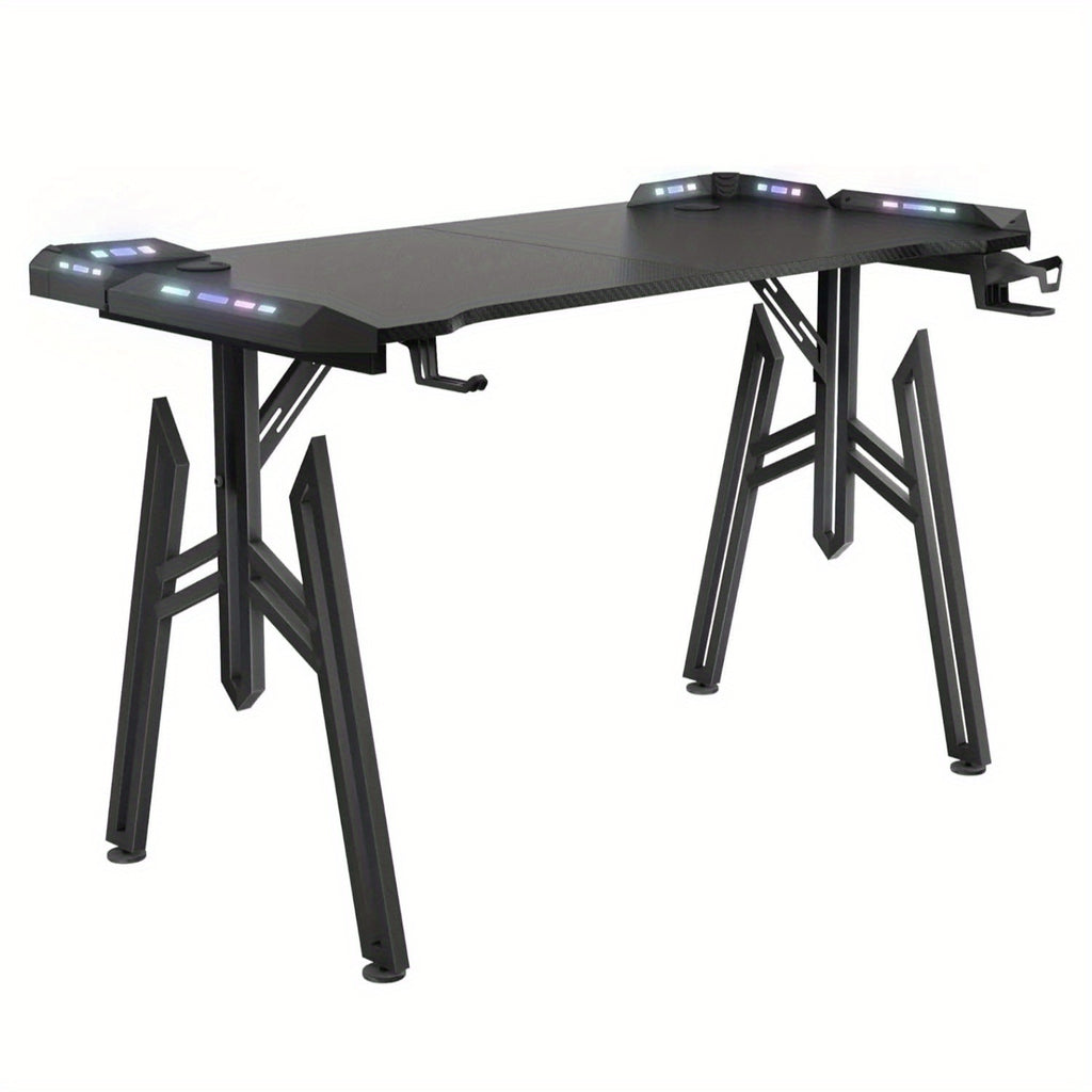 Mesa de juego de 160 x 60 cm con estructura en M, soporte para bebidas y gancho para auriculares, ergonómica, para PC, con capacidad de carga de hasta 100 kg, para oficina