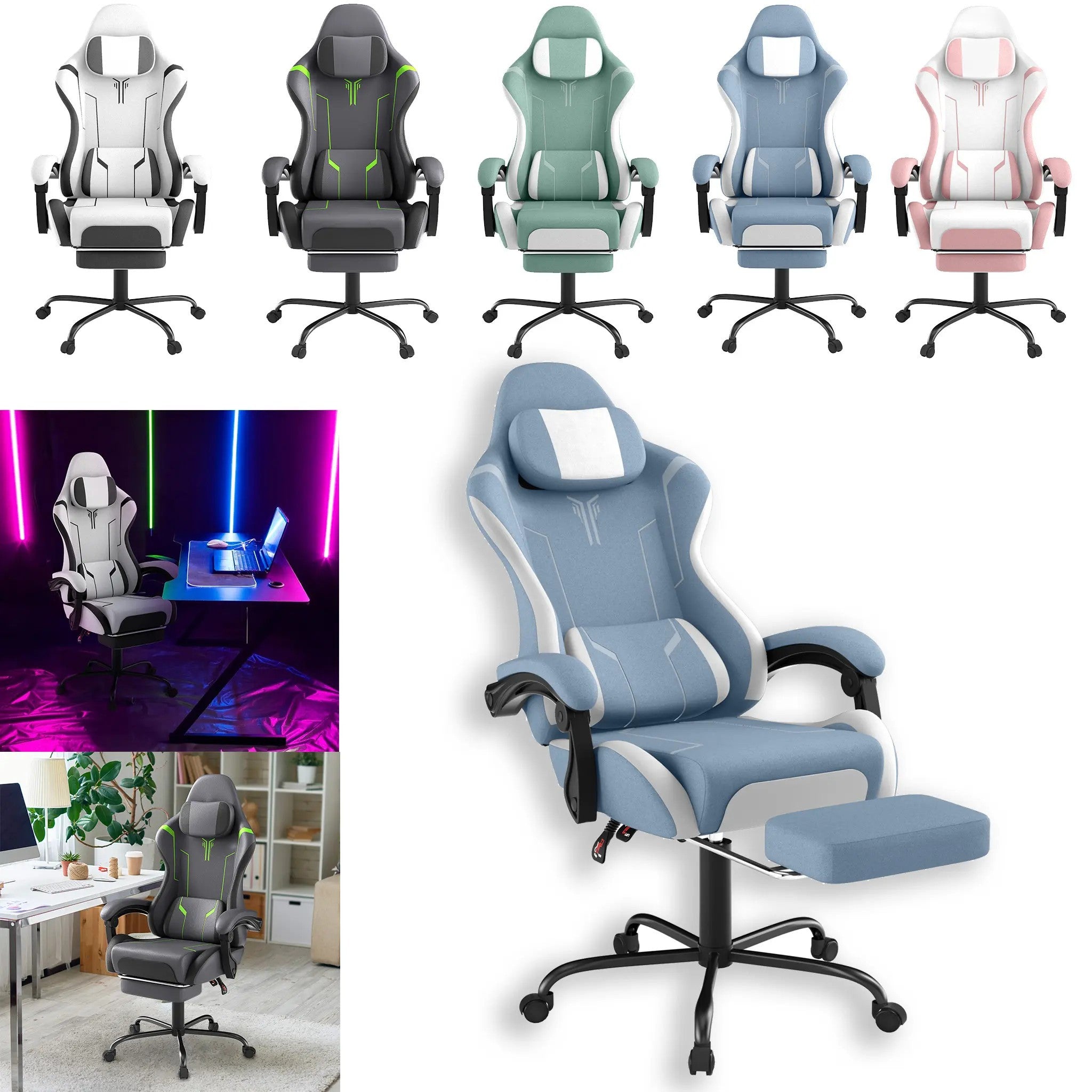 Ergonomic Gaming and Office Chair with Lumbar Support & Headrest Adjustable Height, Built in Footrest, 135kg Weight Capacity, Ideal for PC Gaming and Work, Pc Gaming Chair, Gaming Ergonomic Chair, Adjustable Computer Chair, S