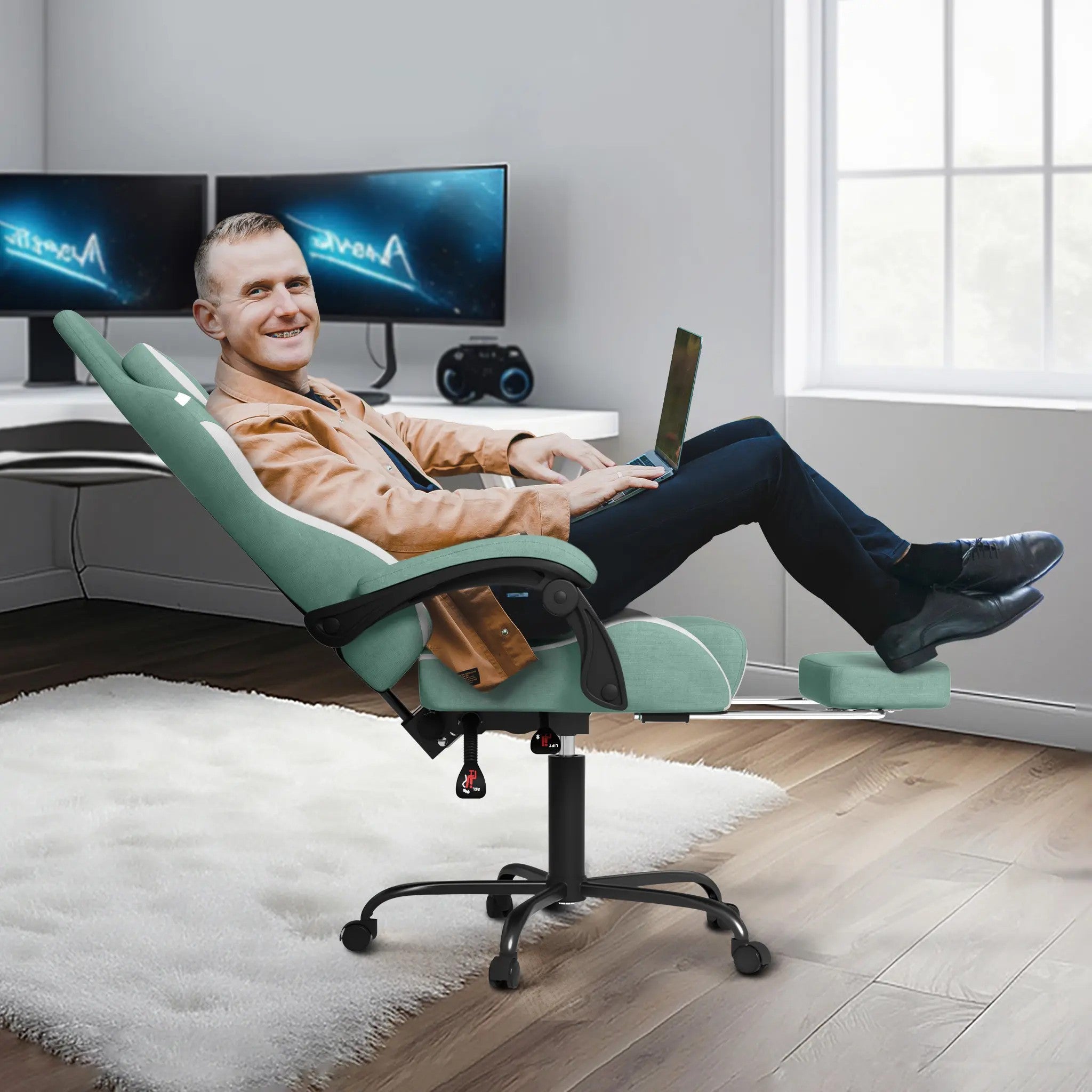 Ergonomic Gaming and Office Chair with Lumbar Support & Headrest Adjustable Height, Built in Footrest, 135kg Weight Capacity, Ideal for PC Gaming and Work, Pc Gaming Chair, Gaming Ergonomic Chair, Adjustable Computer Chair, S