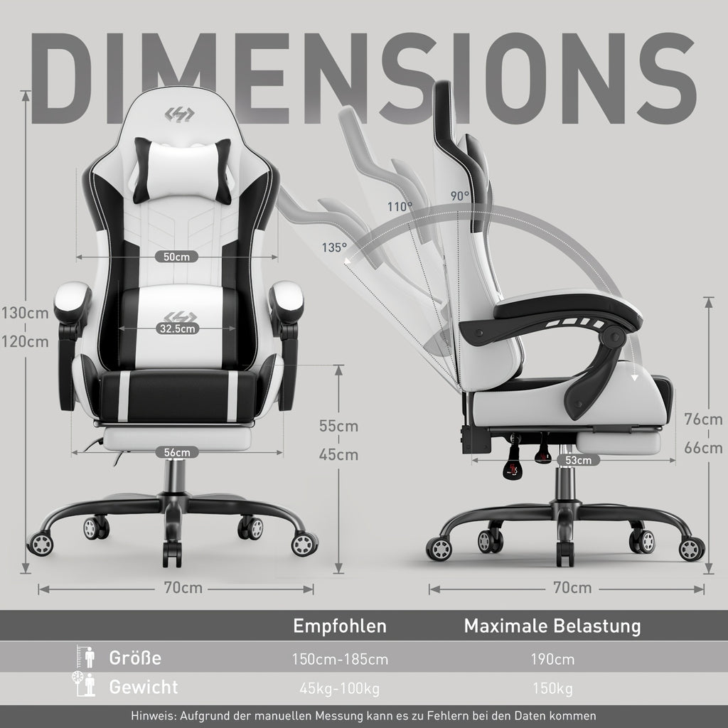 Silla ergonómica para juegos, silla de oficina con reposacabezas y soporte lumbar de masaje. La silla Racing cuenta con ángulo de reclinación ajustable y reposapiés. Fabricada en cuero sintético PU duradero. El mejor regalo para papá y novio.
