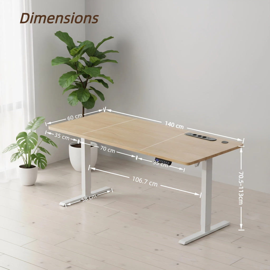 Electric Height-Adjustable Sit-Stand Desk with Built-in Power Socket & USB Port, 3-Memory Presets, Quiet Motor (Under 50dB), Wide Two-Panel Desktop, Heavy-Duty T-Leg Design, Overheat & -Crush - Home Office Computer Desk