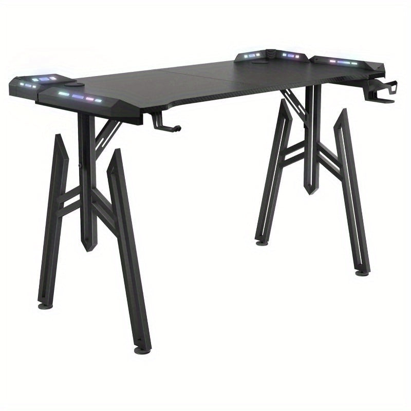 Mesa de juego de 160 x 60 cm con estructura en M, soporte para bebidas y gancho para auriculares, ergonómica, para PC, con capacidad de carga de hasta 100 kg, para oficina