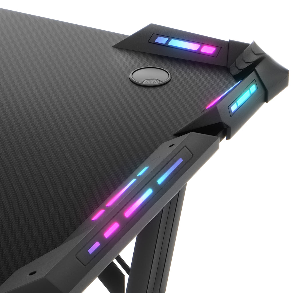 BayernLive Gaming Desk - Large Computer Desk with Carbon Fiber-like top, Heavy-Duty A-Frame Legs, Ergonomic Height Adjustment, Cable Management System, Cup Holder & Headphone slot - Available in 3 Sizes (120x60/140x60/160x60)