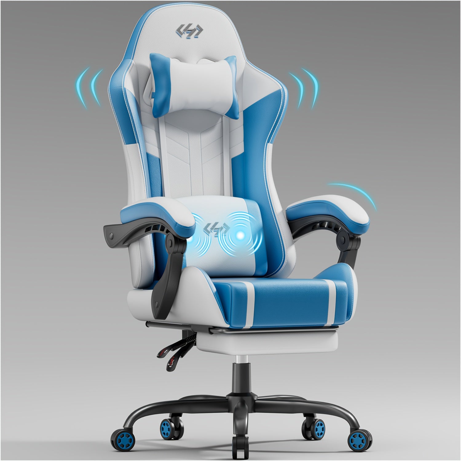 Silla ergonómica para juegos, silla de oficina con reposacabezas y soporte lumbar de masaje. La silla Racing cuenta con ángulo de reclinación ajustable y reposapiés. Fabricada en cuero sintético PU duradero. El mejor regalo para papá y novio.
