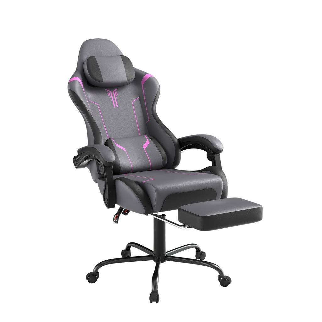 Gaming Chair Ergonomic with Adjustable Lumbar Cushion & Headrest Cushion & Armrests & Footrest Office Chair PC Computer Chair 135° Tilt Racing Gamer Chair, 150kg Load Capacity, Gaming Chairs for Gamers, Gaming Chair with Lum