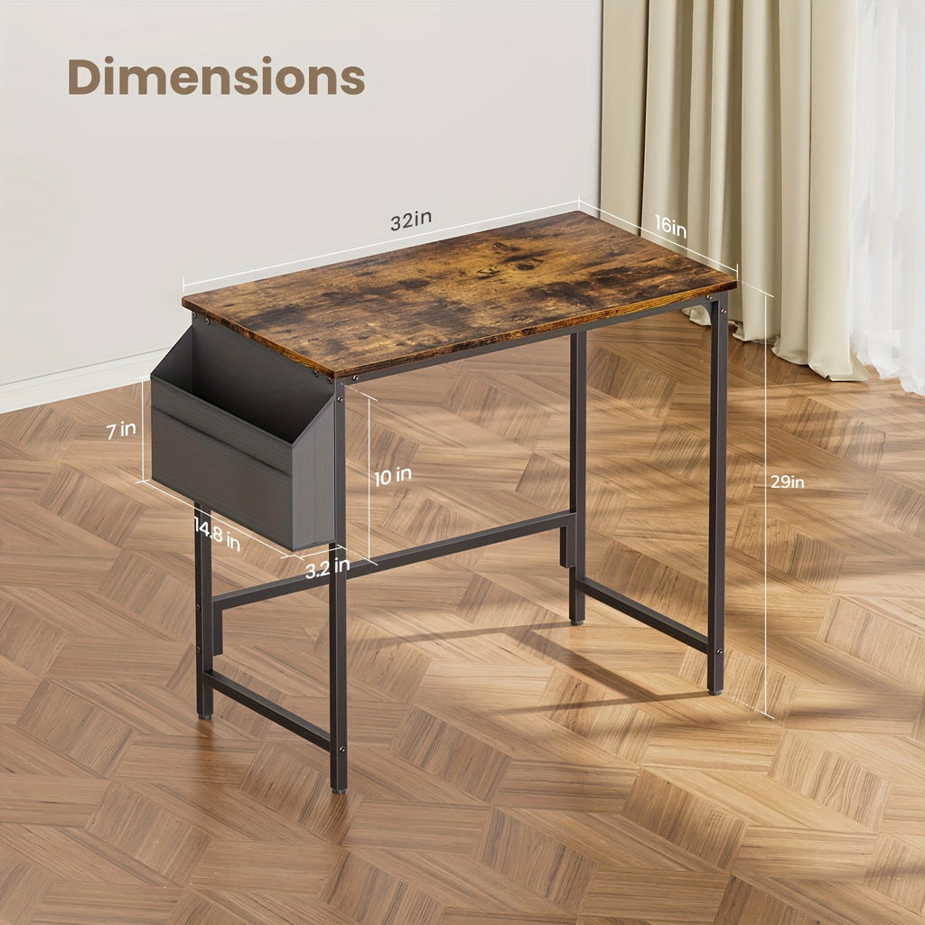 Escritorio de computadora moderno y compacto de 32/40 pulgadas con reposapiés ajustables y bolsa de almacenamiento. Estación de trabajo independiente de madera, acabado pulido, compacto para el hogar y la oficina.