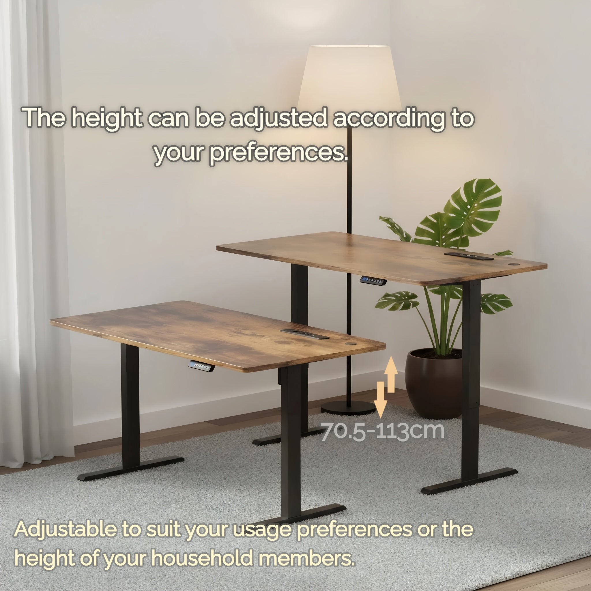 Electric Height-Adjustable Sit-Stand Desk with Built-in Power Socket & USB Port, 3-Memory Presets, Quiet Motor (Under 50dB), Wide Two-Panel Desktop, Heavy-Duty T-Leg Design, Overheat & -Crush - Home Office Computer Desk