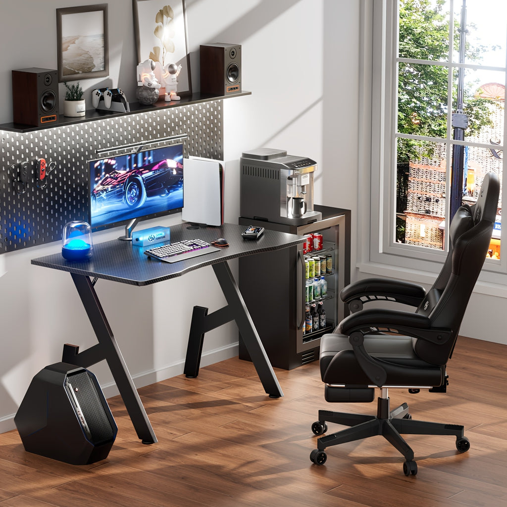 Office Tables Computer Workstations, A Shaped Computer Gaming Table, Office Desks Workstations with Carbon Fiber Surface, Sturdy PC Table for Gaming And Office, Black, 80/100cm, Furniture, Gift, Work From Home Setup, Gaming W