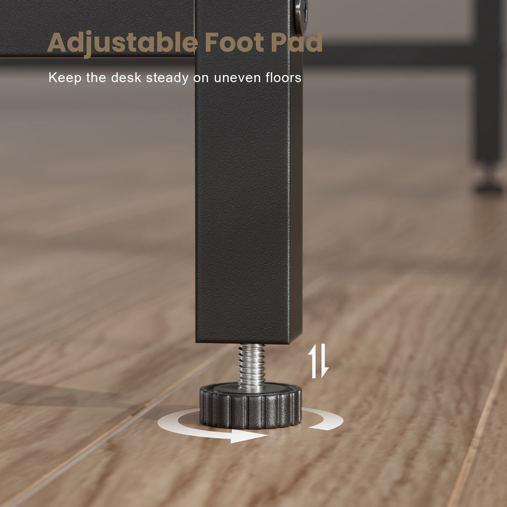 Escritorio de computadora moderno y compacto de 32/40 pulgadas con reposapiés ajustables y bolsa de almacenamiento. Estación de trabajo independiente de madera, acabado pulido, compacto para el hogar y la oficina.
