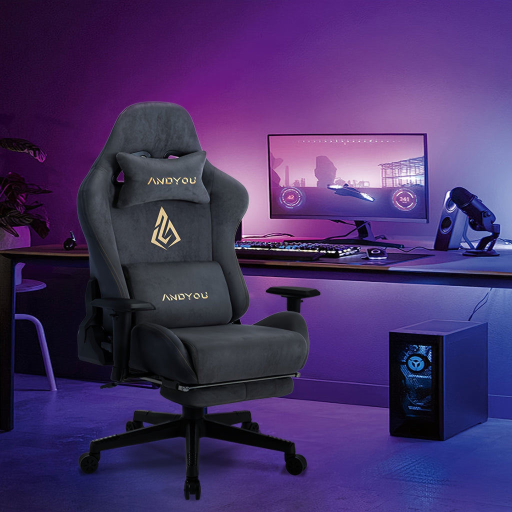 Silla Gaming ANDYOU | Silla de oficina transpirable con tela suave de piel sintética de alta calidad | Silla ergonómica ajustable para PC con reposapiés, regalo de Navidad perfecto para jugadores y usuarios de oficina en casa.