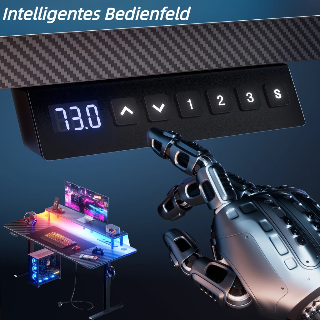 Height-Adjustable Desk with 3 Memory Smart And Power Outlet, New Standing-Sitting Electric Desk with LED Lights & Monitor Stand, Gaming Desk with Headphone Hook, Ideal for Home Office And Study Room, Black, 3 Sizes, Halloween