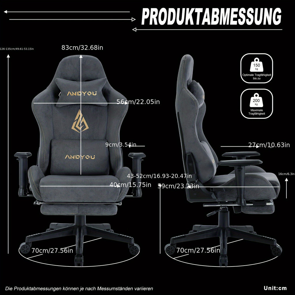 Silla Gaming ANDYOU | Silla de oficina transpirable con tela suave de piel sintética de alta calidad | Silla ergonómica ajustable para PC con reposapiés, regalo de Navidad perfecto para jugadores y usuarios de oficina en casa.