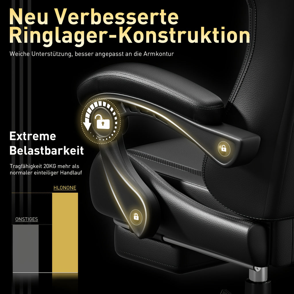 Silla ergonómica para juegos, silla de oficina con reposacabezas y soporte lumbar de masaje. La silla Racing cuenta con ángulo de reclinación ajustable y reposapiés. Fabricada en cuero sintético PU duradero. El mejor regalo para papá y novio.