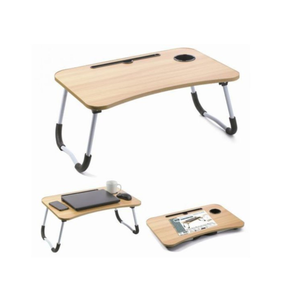Escritorio para computadora portátil, plegable, mesa negra y marrón perezosa, entrega aleatoria, escritorio pequeño, piso de dormitorio, descanso simple, dormitorio, estudio de estudiantes con ranura para tazas, ranura plana.