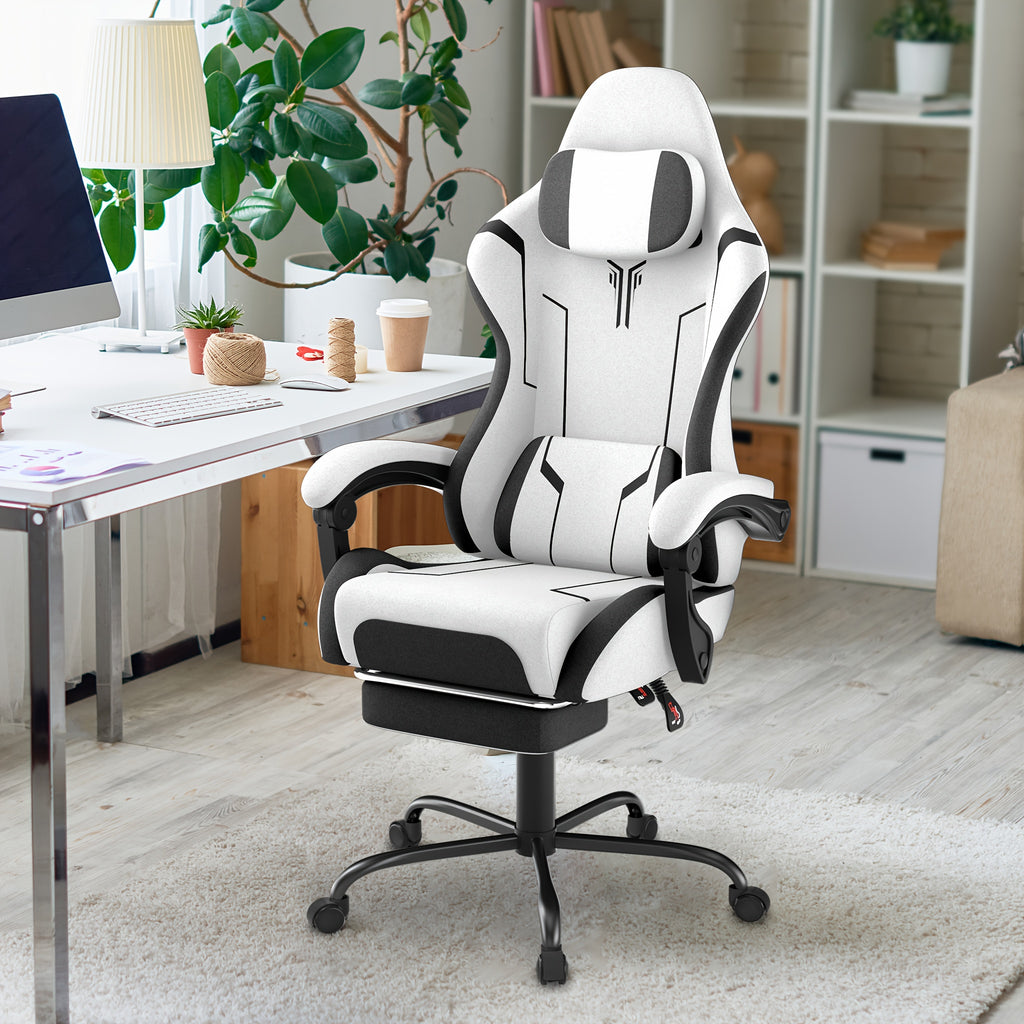 Gaming Chair Ergonomic with Adjustable Lumbar Cushion & Headrest Cushion & Armrests & Footrest Office Chair PC Computer Chair 135° Tilt Racing Gamer Chair, 150kg Load Capacity, Gaming Chairs for Gamers, Gaming Chair with Lum