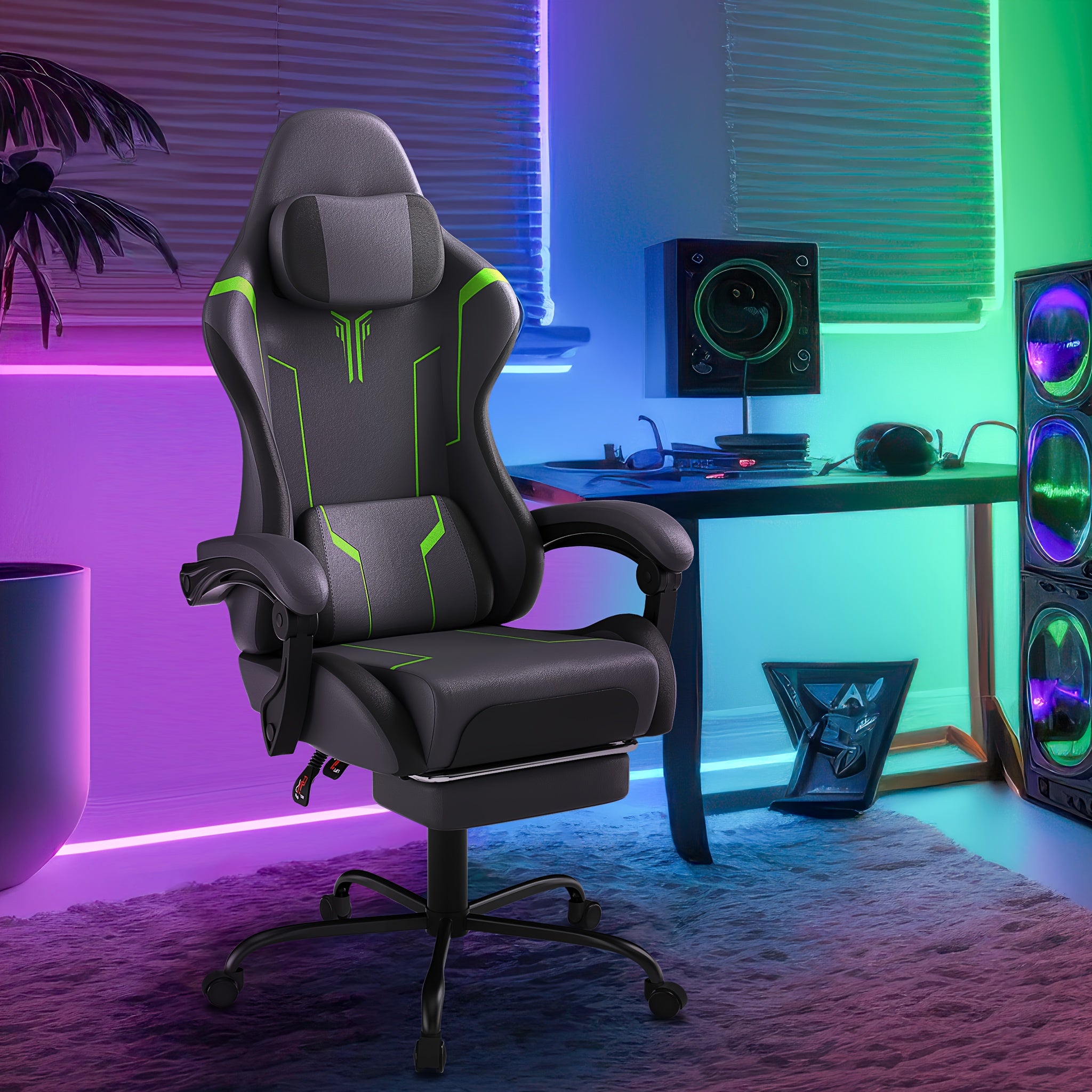 Gaming Chair Ergonomic with Adjustable Lumbar Cushion & Headrest Cushion & Armrests & Footrest Office Chair PC Computer Chair 135° Tilt Racing Gamer Chair, 150kg Load Capacity, Gaming Chairs for Gamers, Gaming Chair with Lum