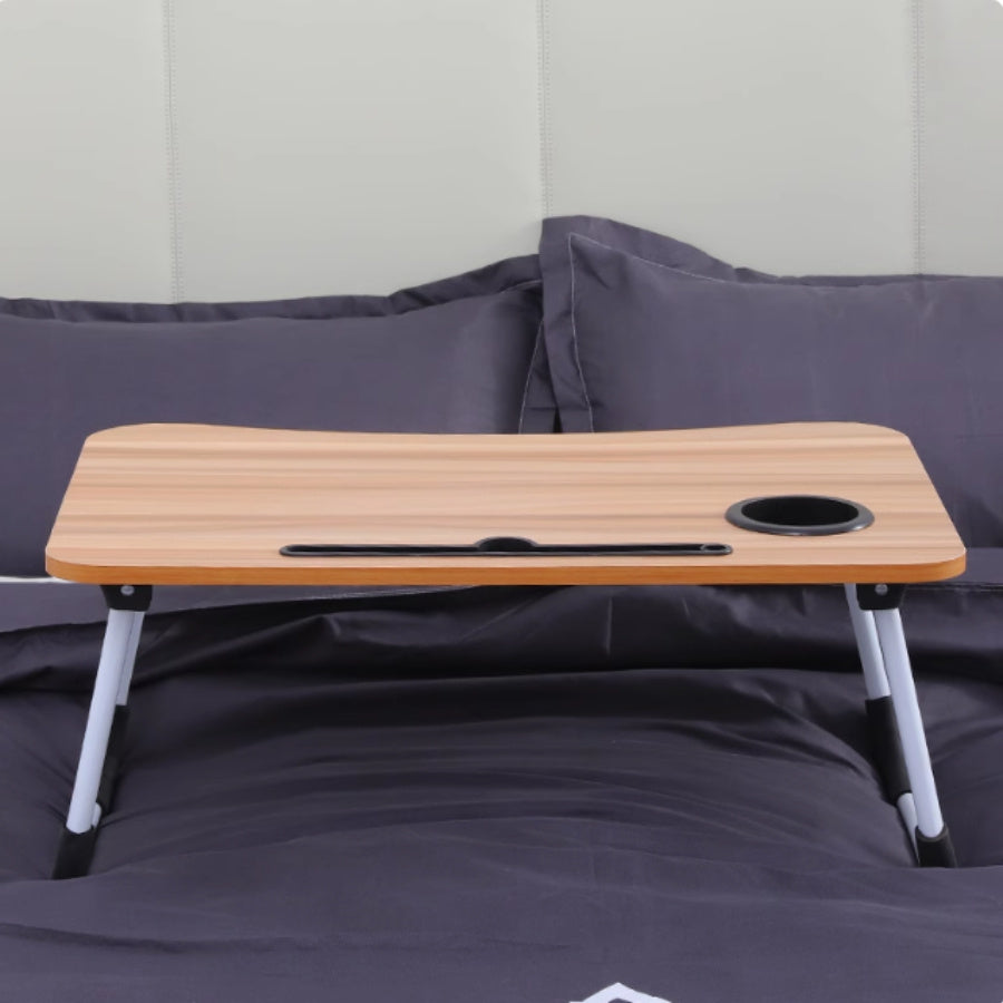 Escritorio para computadora portátil, plegable, mesa negra y marrón perezosa, entrega aleatoria, escritorio pequeño, piso de dormitorio, descanso simple, dormitorio, estudio de estudiantes con ranura para tazas, ranura plana.