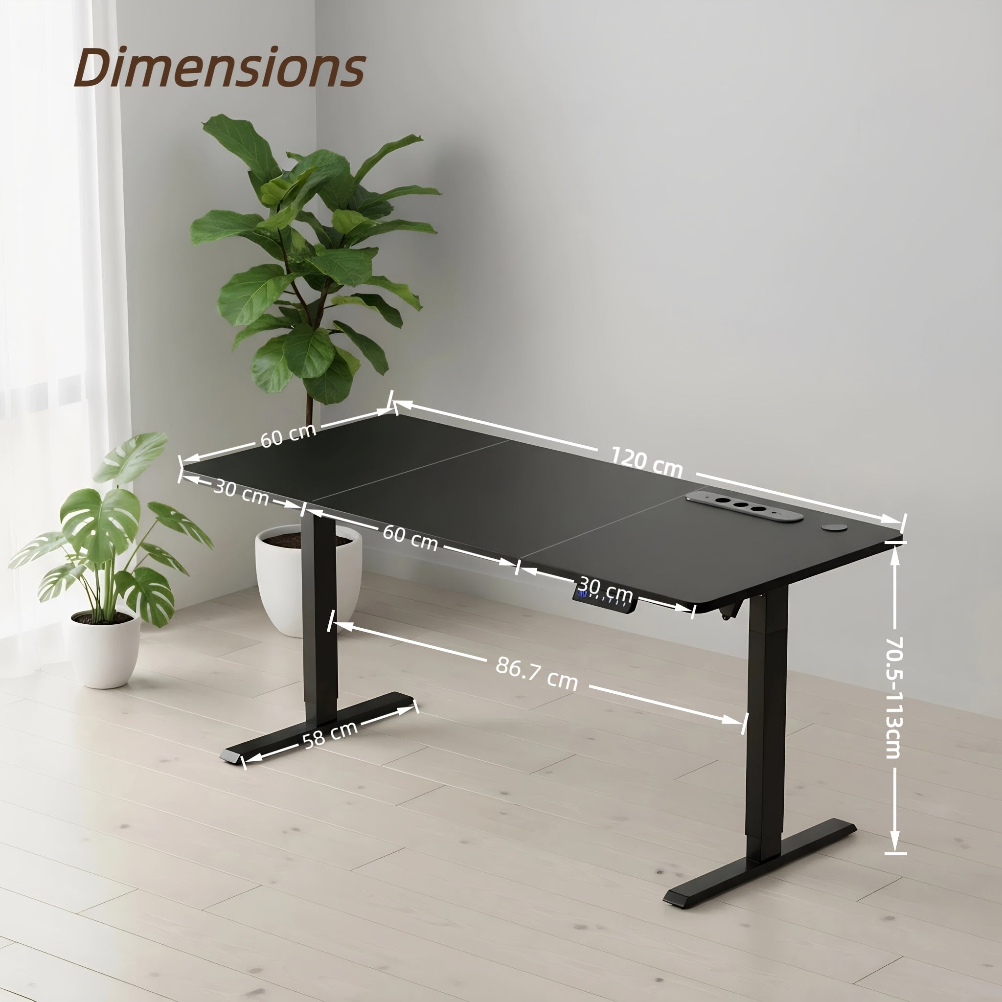 Electric Height-Adjustable Sit-Stand Desk with Built-in Power Socket & USB Port, 3-Memory Presets, Quiet Motor (Under 50dB), Wide Two-Panel Desktop, Heavy-Duty T-Leg Design, Overheat & -Crush - Home Office Computer Desk