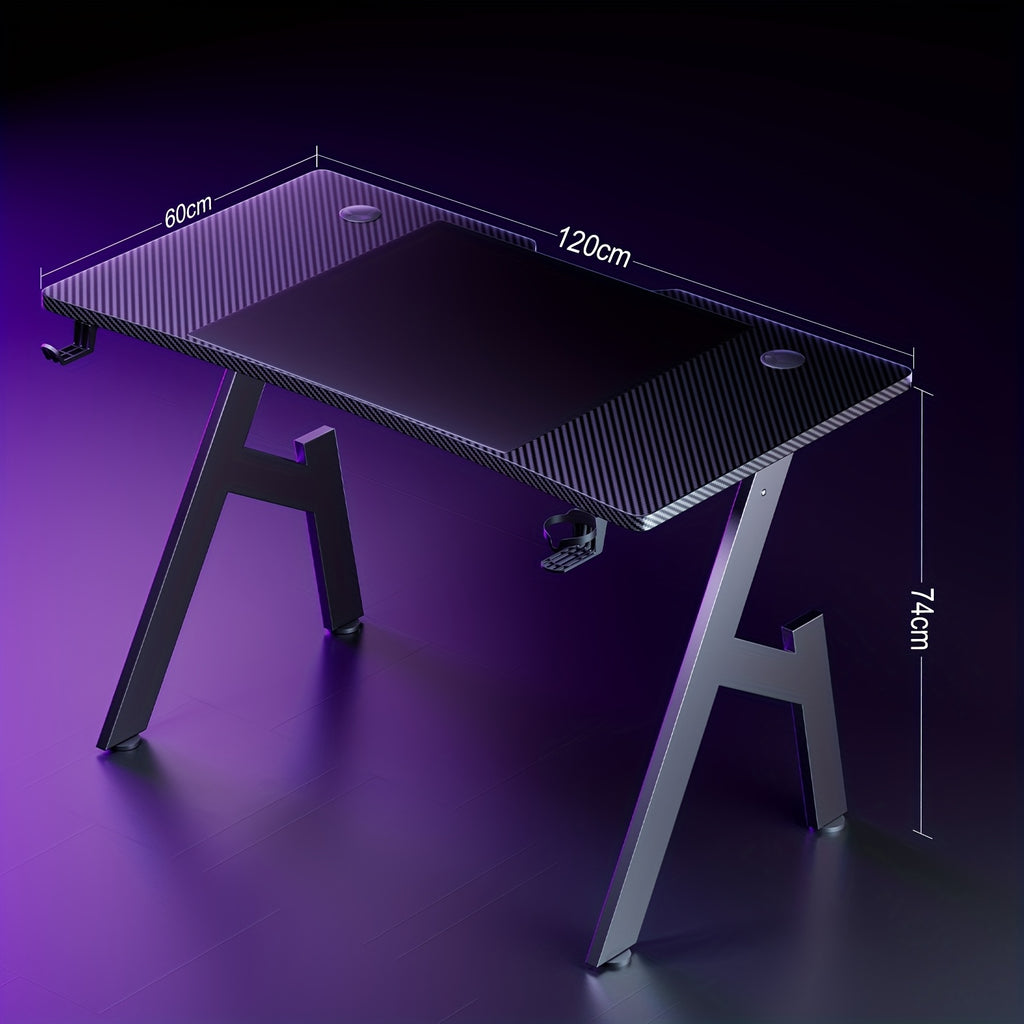 Escritorio de oficina con patas en forma de A, con revestimiento de fibra de carbono, para videojuegos con gancho para auriculares y portavasos, el regalo perfecto para tu novio, ergonómico, de estudio, moderno y elegante.