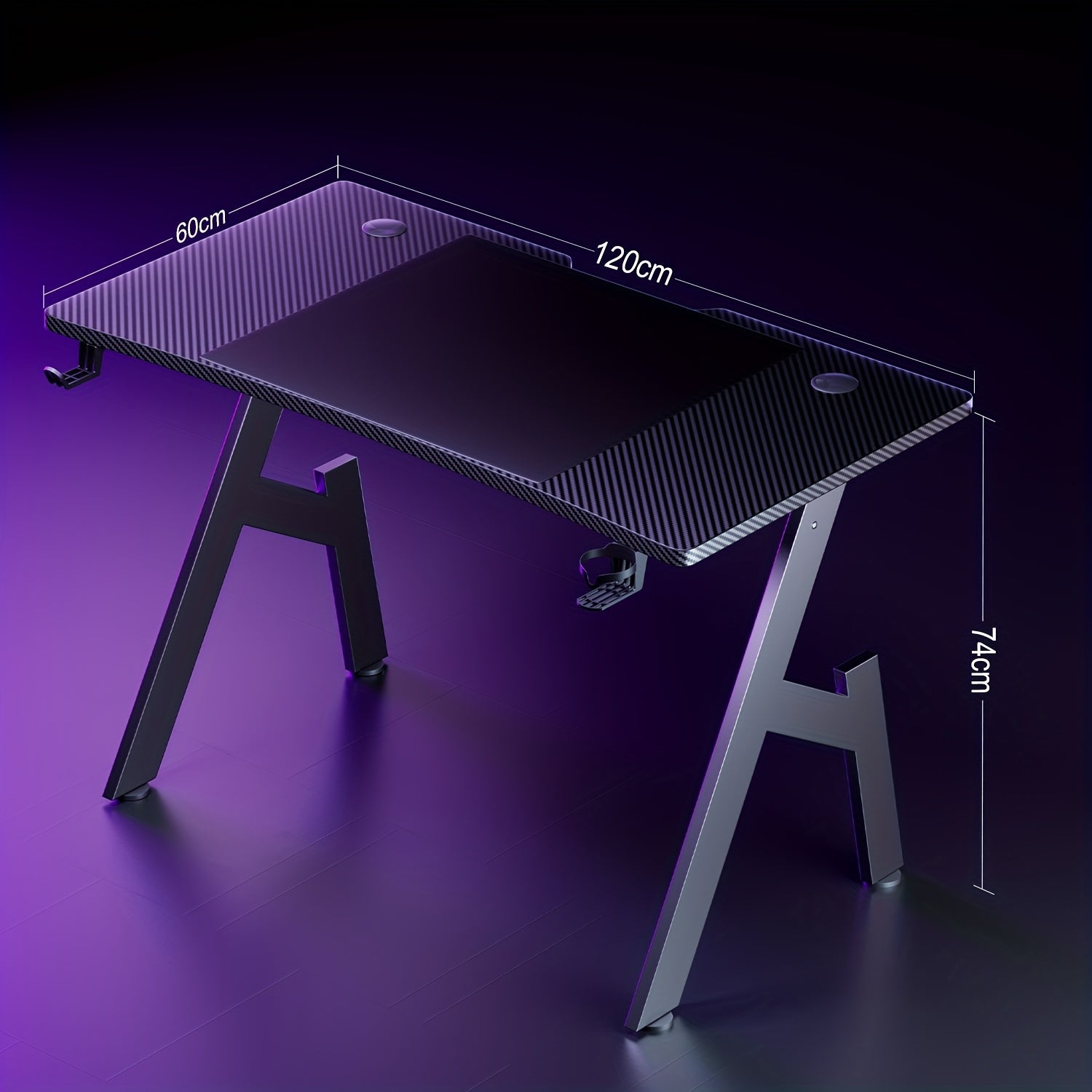 Escritorio de oficina con patas en forma de A, con revestimiento de fibra de carbono, para videojuegos con gancho para auriculares y portavasos, el regalo perfecto para tu novio, ergonómico, de estudio, moderno y elegante.