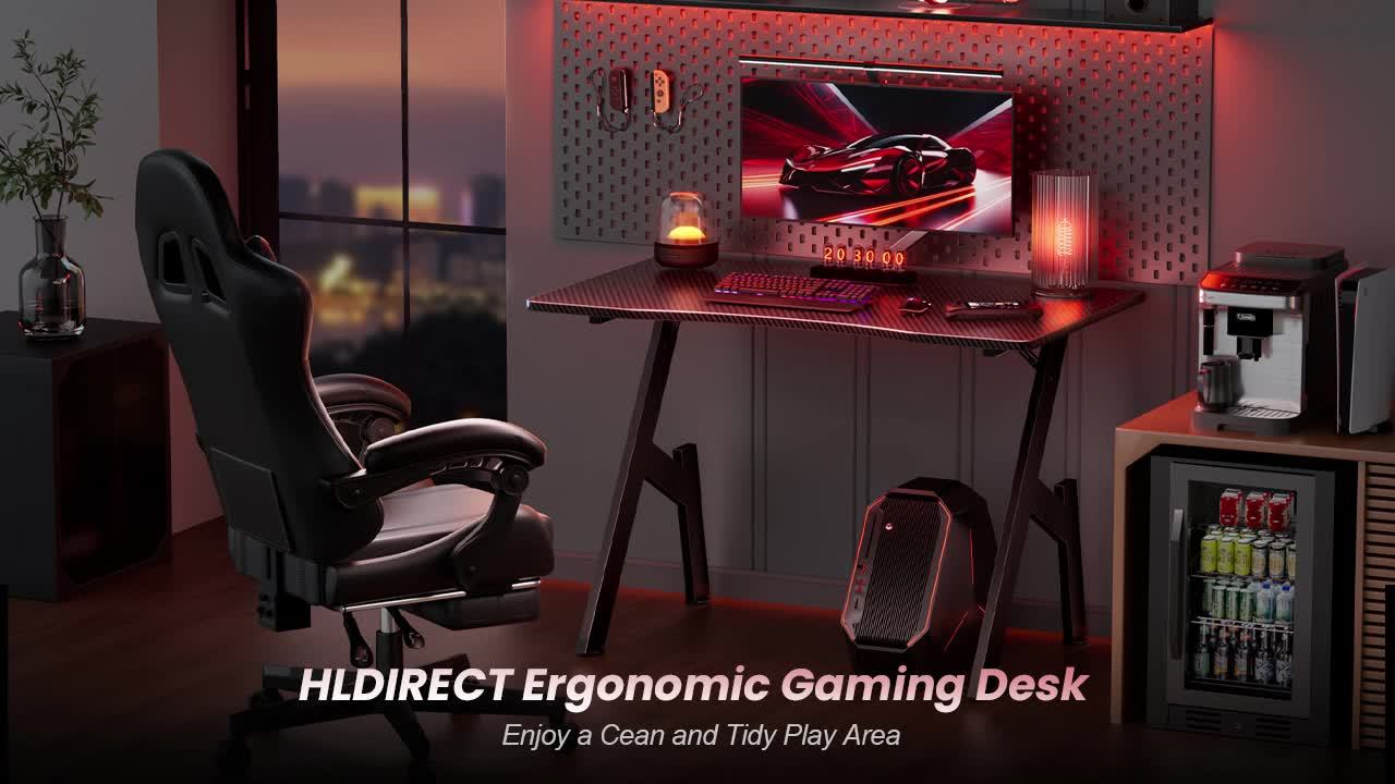 Escritorio gaming de 80/100 cm con superficie de fibra de carbono | Escritorio grande en forma de A, estación de trabajo ergonómica para PC, mobiliario de oficina para el hogar, regalo para hombre, stock local