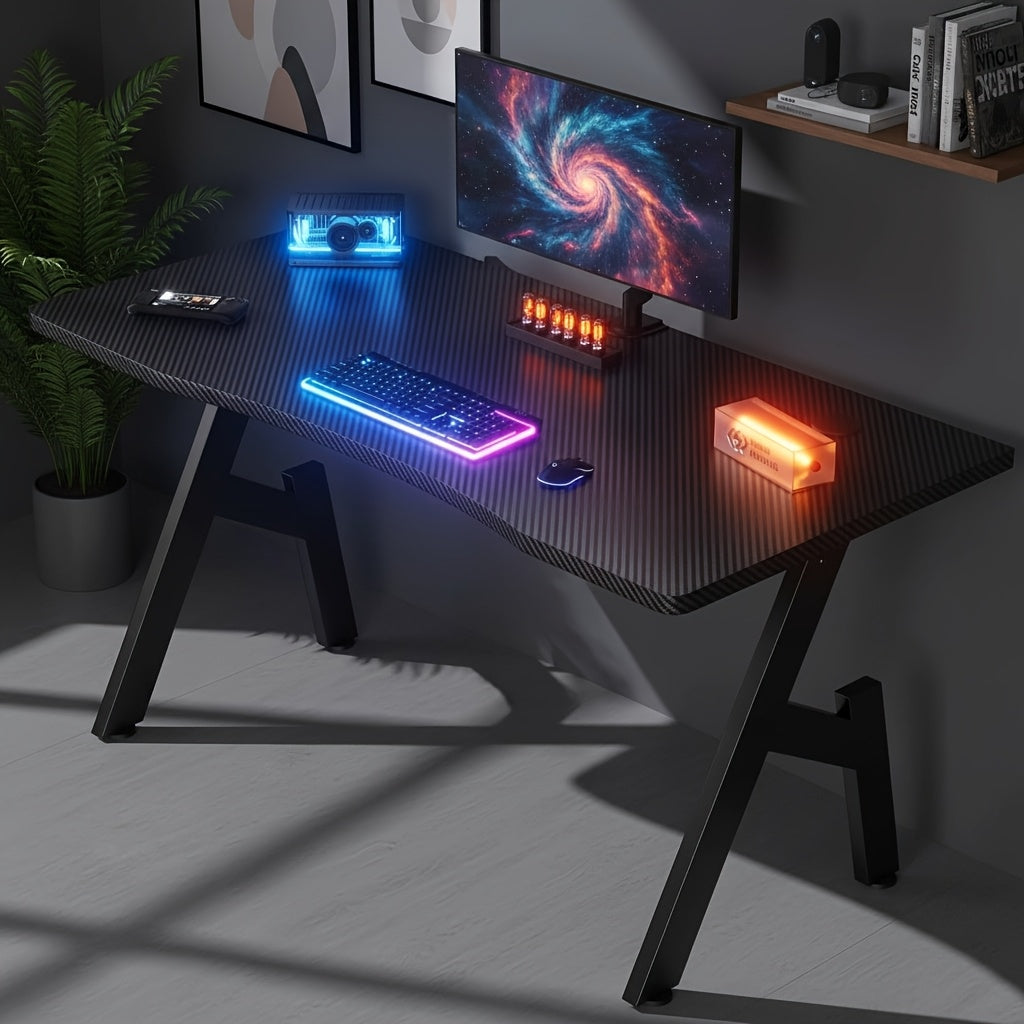 Furnishia 101.6 cm A-Shape Gaming Desk with Carbon Fiber Texture Desktop, Ergonomic Design & Adjustable Height - Spacious Computer Desk with Foot Pads, Sturdy A-Frame Construction for Home Office, Bedroom, Gaming Setup - Blac