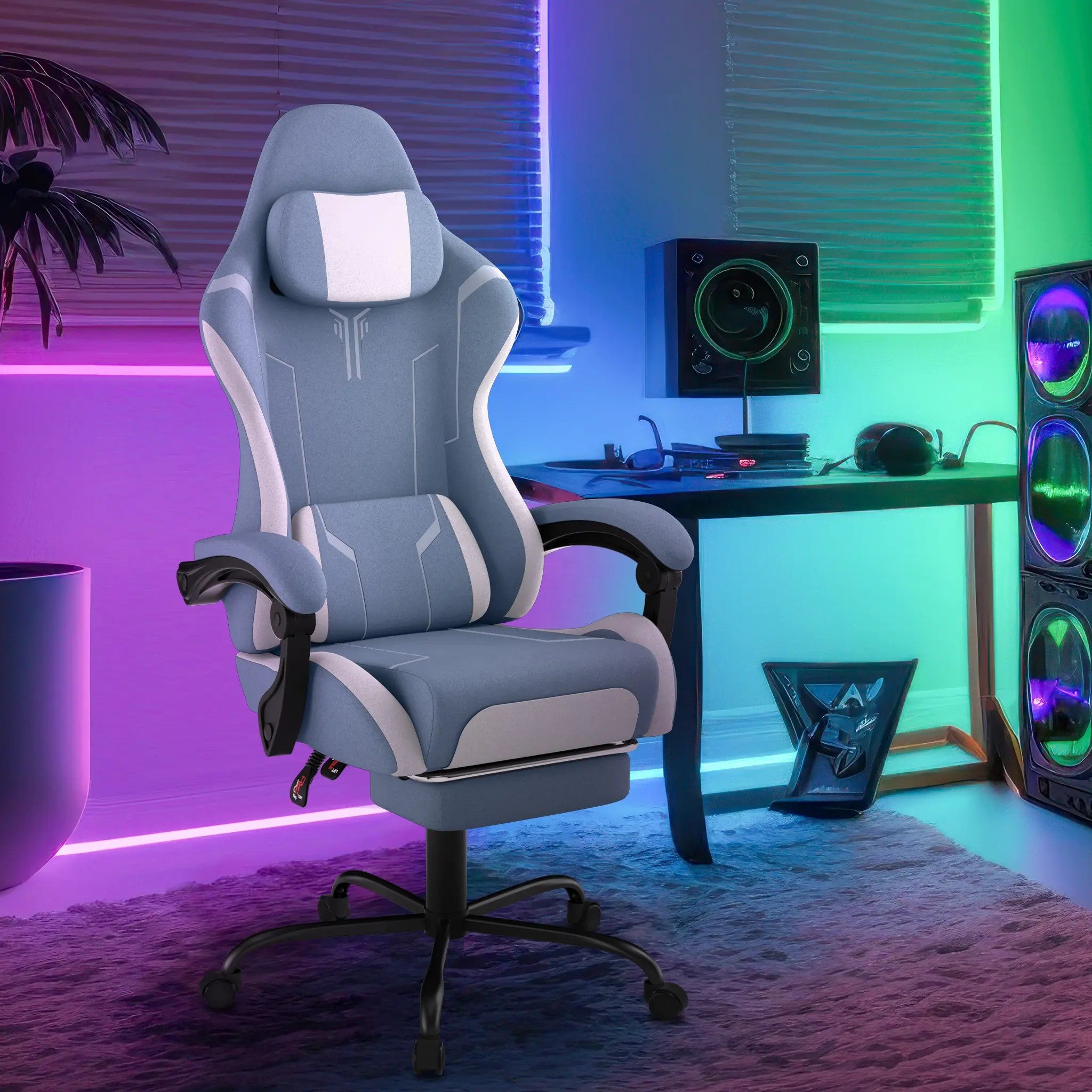 Ergonomic Gaming and Office Chair with Lumbar Support & Headrest Adjustable Height, Built in Footrest, 135kg Weight Capacity, Ideal for PC Gaming and Work, Pc Gaming Chair, Gaming Ergonomic Chair, Adjustable Computer Chair, S