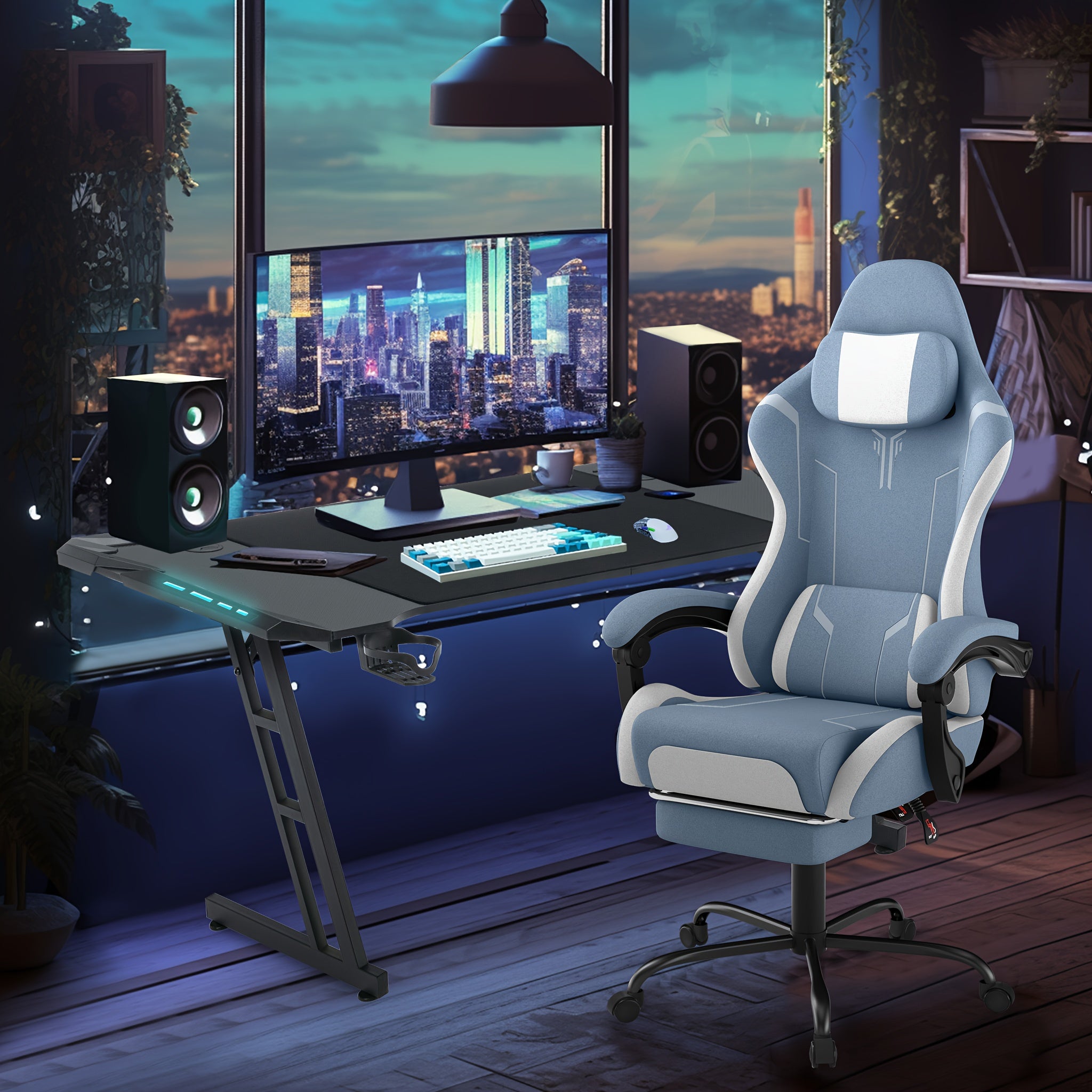 Gaming Chair Ergonomic with Adjustable Lumbar Cushion & Headrest Cushion & Armrests & Footrest Office Chair PC Computer Chair 135° Tilt Racing Gamer Chair, 150kg Load Capacity, Gaming Chairs for Gamers, Gaming Chair with Lum