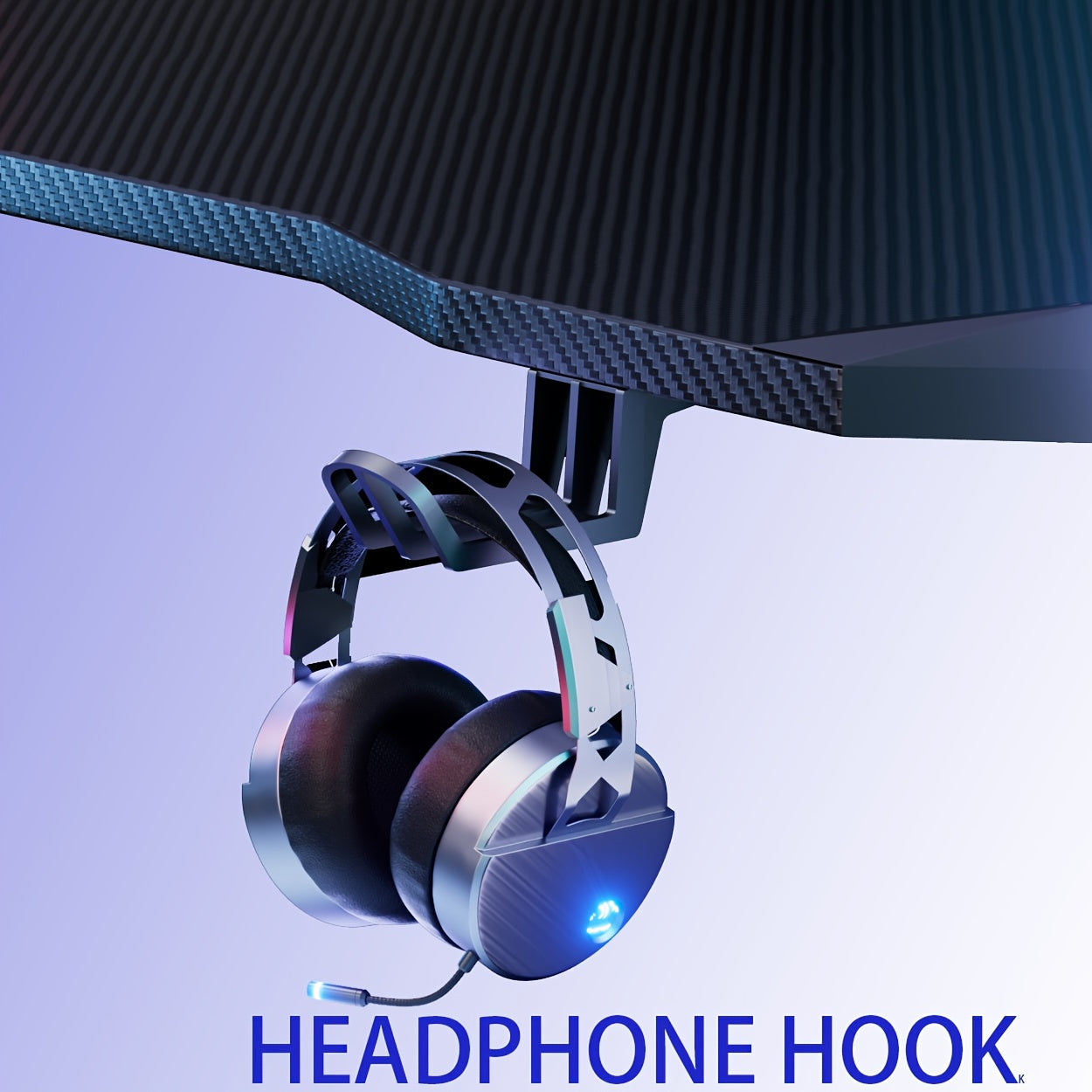 Furnishia 119.38/139.7/160.02 cm Large Z-Shaped Gaming Desk with Carbon Fiber Tabletop, RGB LED Lighting, Oversized Mouse Pad & Cup Holder - Heavy-Duty Computer Desk with Headphone Hook, Spacious Workstation for Home Office,