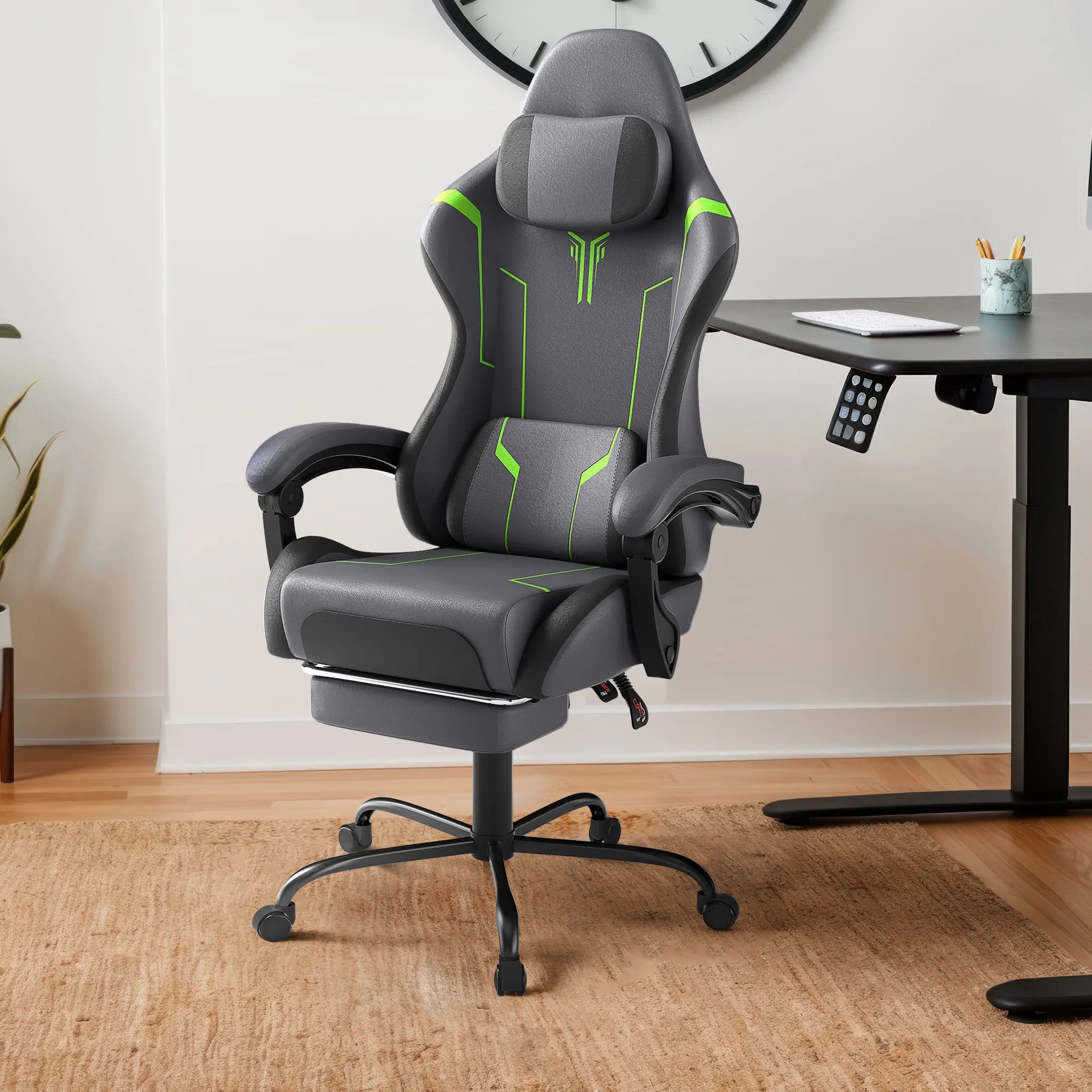 Ergonomic Gaming and Office Chair with Lumbar Support & Headrest Adjustable Height, Built in Footrest, 135kg Weight Capacity, Ideal for PC Gaming and Work, Pc Gaming Chair, Gaming Ergonomic Chair, Adjustable Computer Chair, S