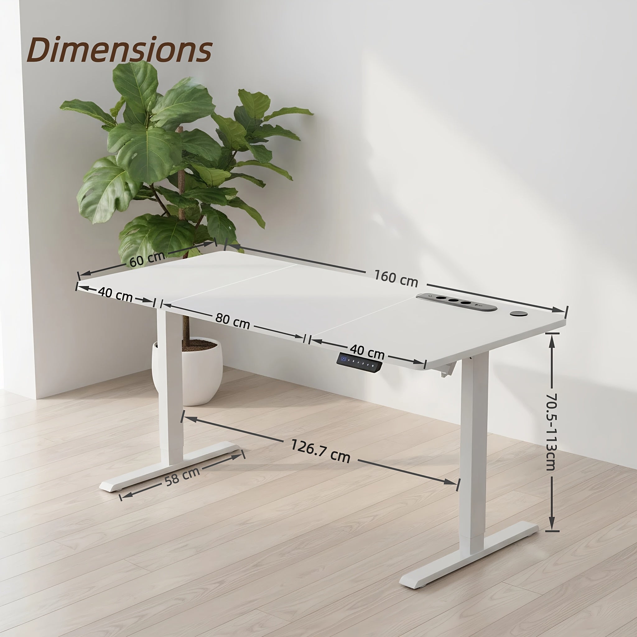 Electric Height-Adjustable Sit-Stand Desk with Built-in Power Socket & USB Port, 3-Memory Presets, Quiet Motor (Under 50dB), Wide Two-Panel Desktop, Heavy-Duty T-Leg Design, Overheat & -Crush - Home Office Computer Desk