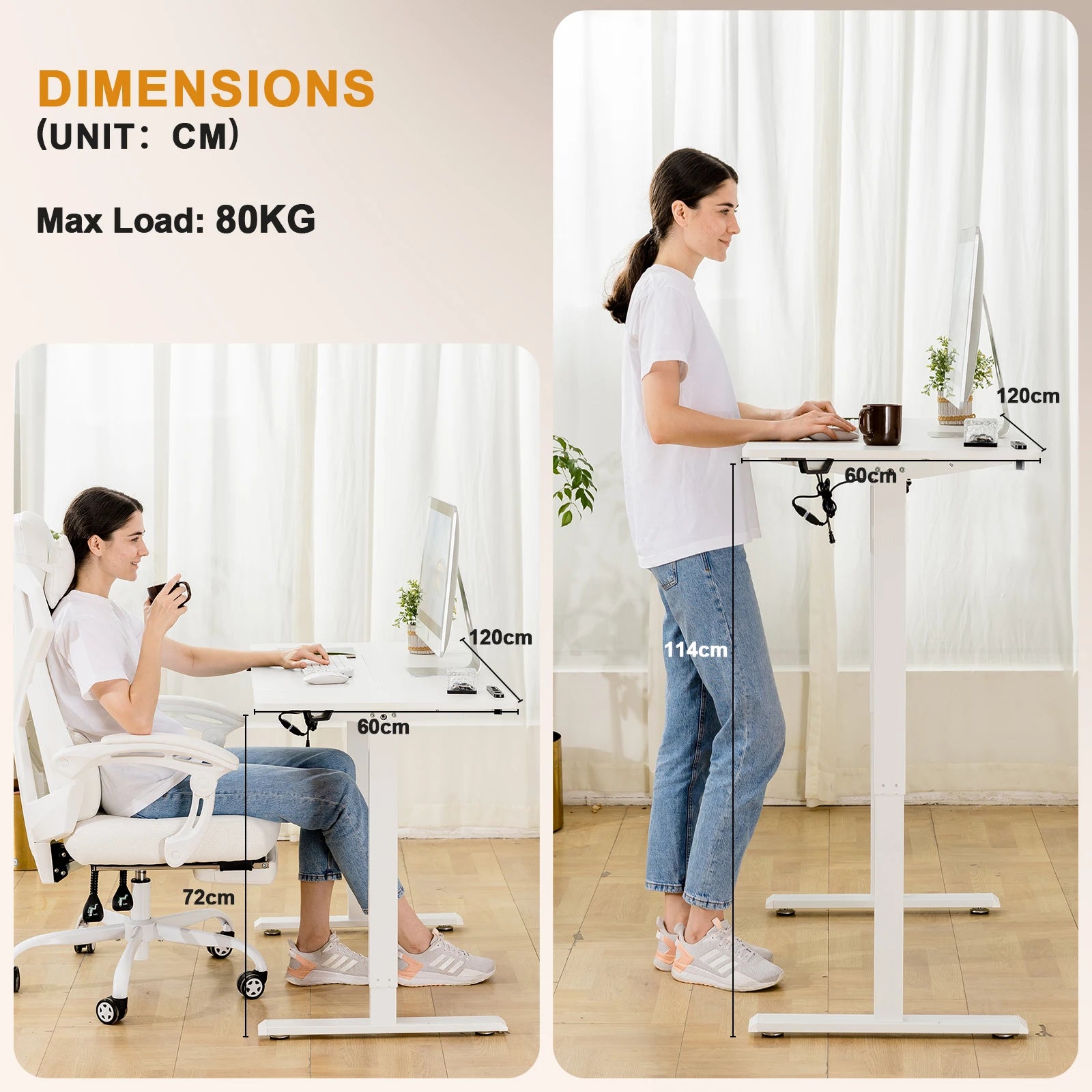 Mesa de escritura de altura ajustable COMHOMA con conector USB y gancho Mesa de computadora ajustable eléctricamente Mesa de asiento con soporte