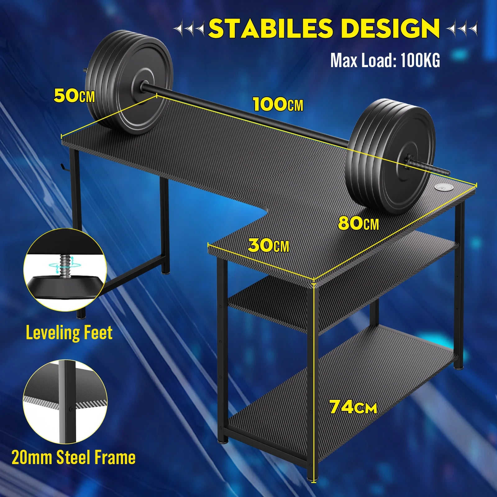 COMHOMA Escritorio Mesa de juego con estante de 100 cm Mesa de computadora en forma de L Mesa de PC para oficina Oficina en casa
