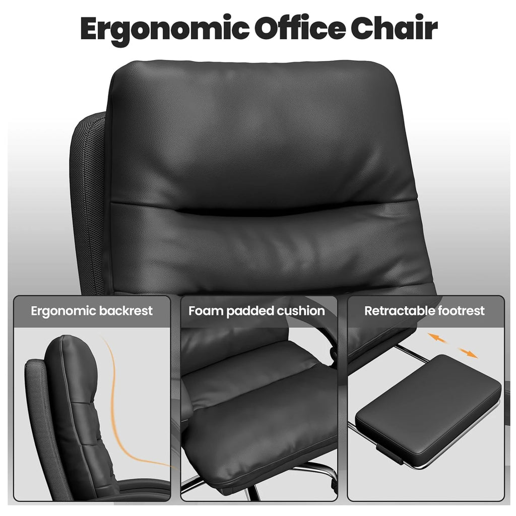 Silla ejecutiva de oficina grande y alta, reclinable ergonómica con reposapiés