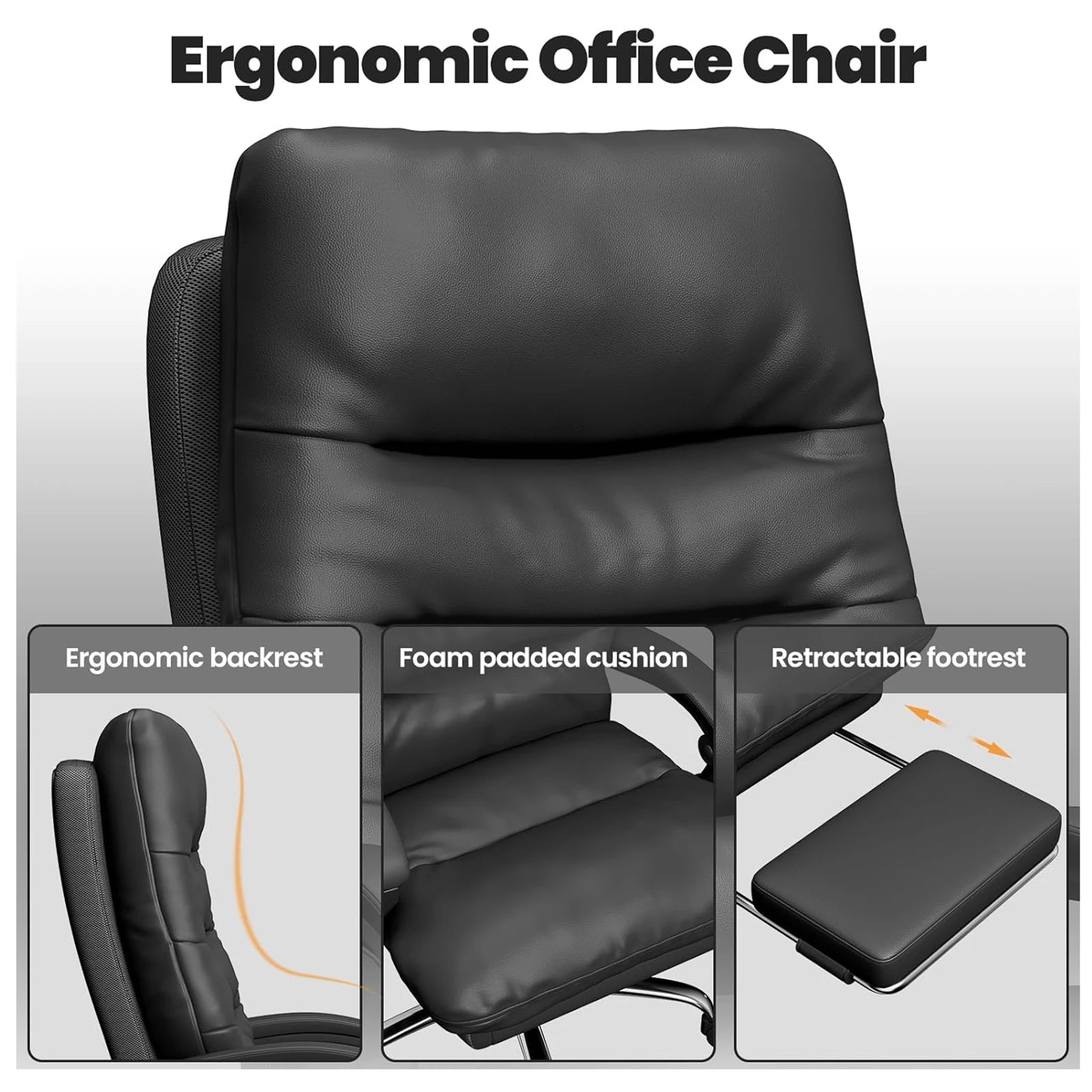 Silla ejecutiva de oficina grande y alta, reclinable ergonómica con reposapiés