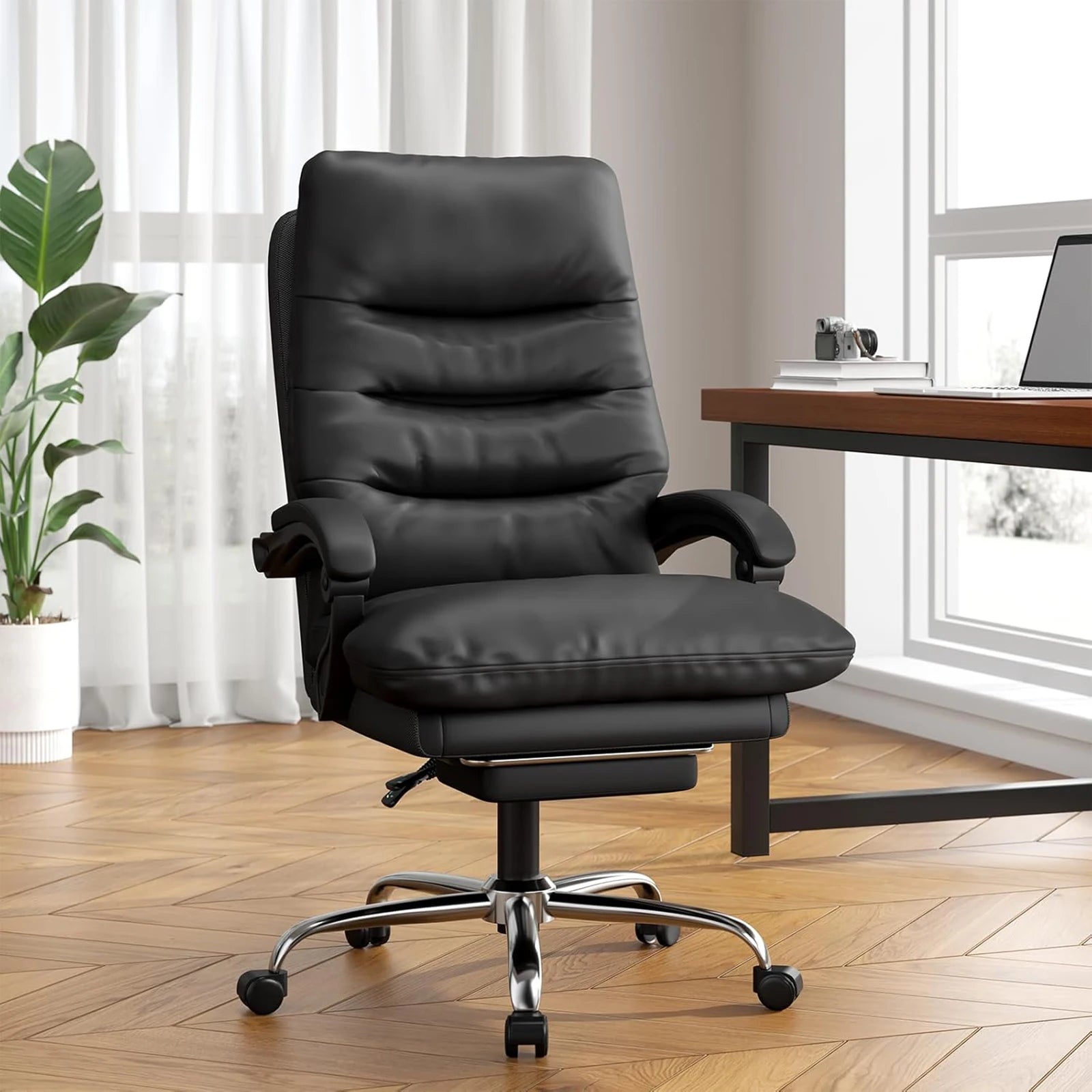 Silla ejecutiva de oficina grande y alta, reclinable ergonómica con reposapiés