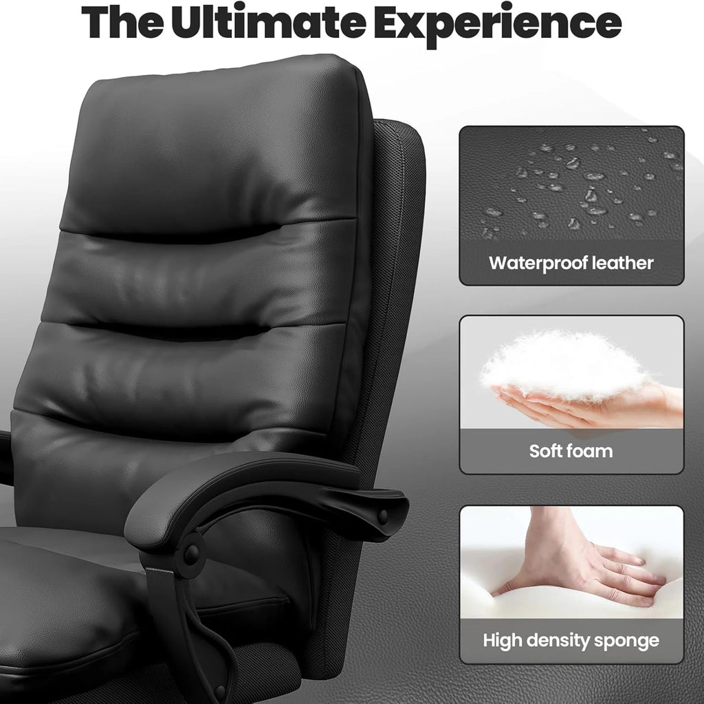 Silla ejecutiva de oficina grande y alta, reclinable ergonómica con reposapiés