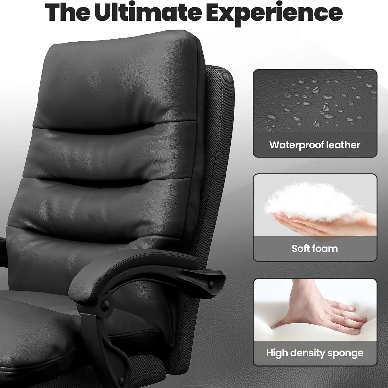 Silla ejecutiva de oficina grande y alta, reclinable ergonómica con reposapiés