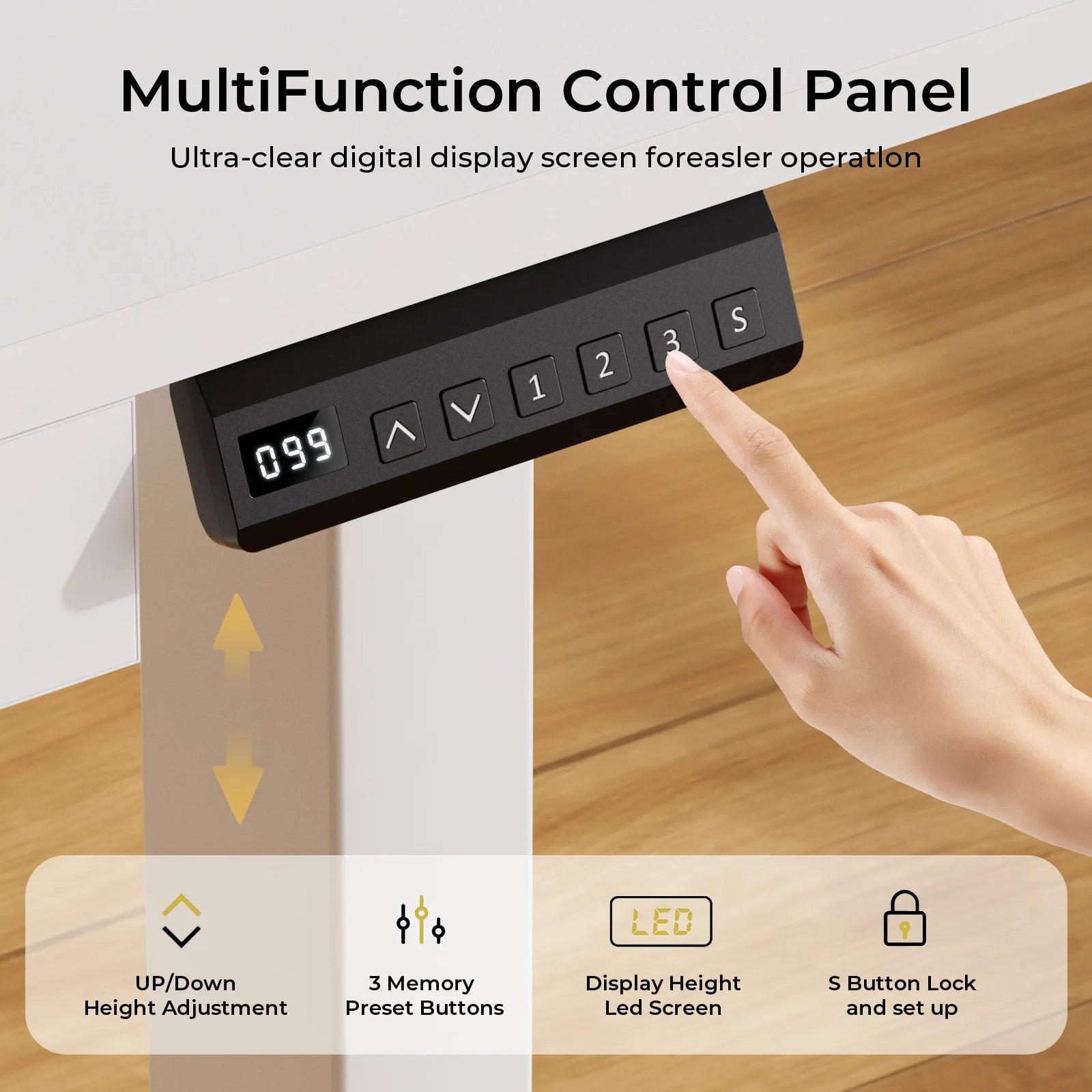 COMHOMA Escritorio de altura ajustable Cajón eléctrico Soporte para monitor Soporte para tableta de 3 alturas Blanco