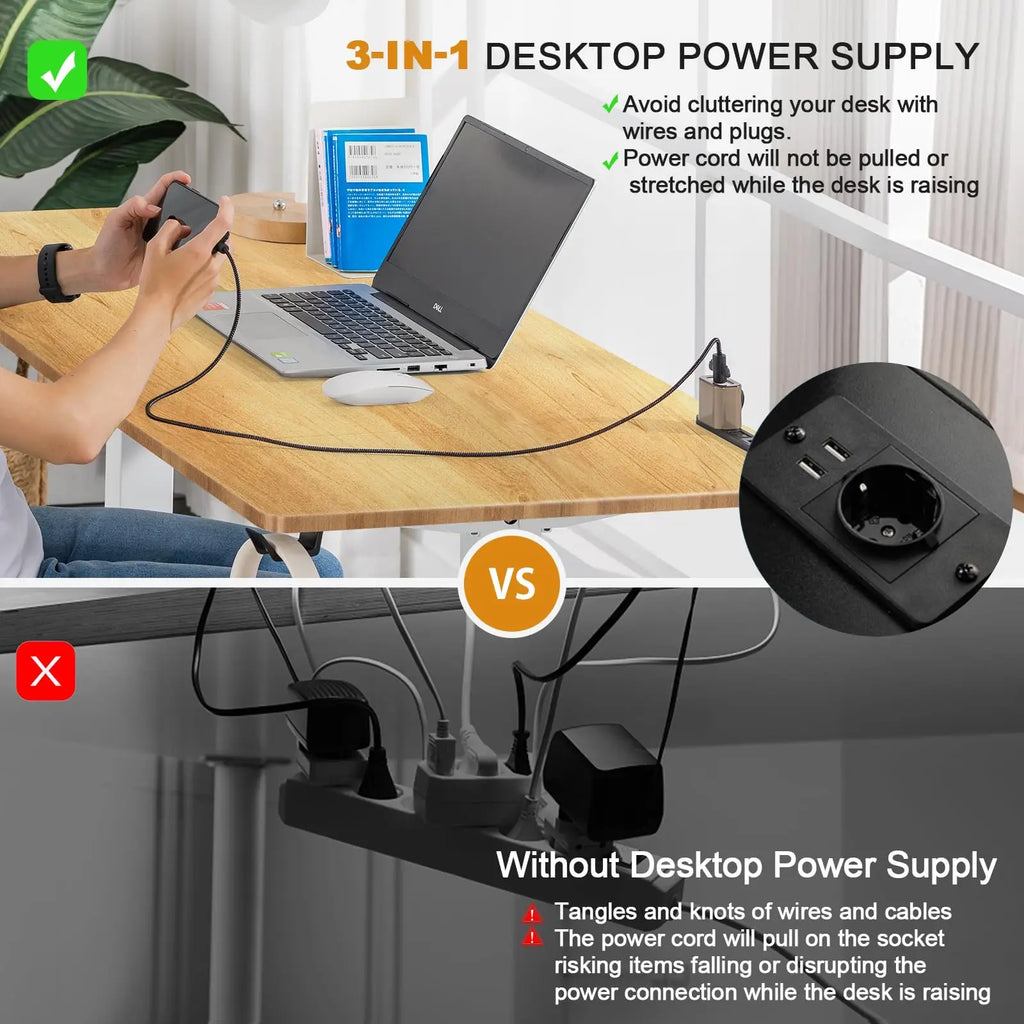 Mesa de escritura de altura ajustable COMHOMA con conector USB y gancho Mesa de computadora ajustable eléctricamente Mesa de asiento con soporte