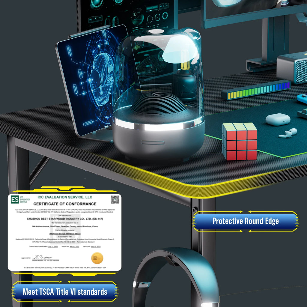 COMHOMA Escritorio Mesa de juego con estante de 100 cm Mesa de computadora en forma de L Mesa de PC para oficina Oficina en casa