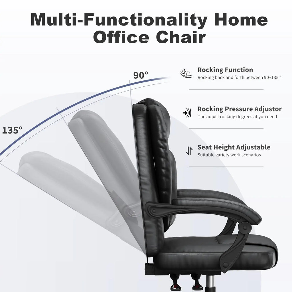 Silla de oficina ergonómica ejecutiva de cuero PU con diseño de almohadilla de resorte y respaldo alto ajustable