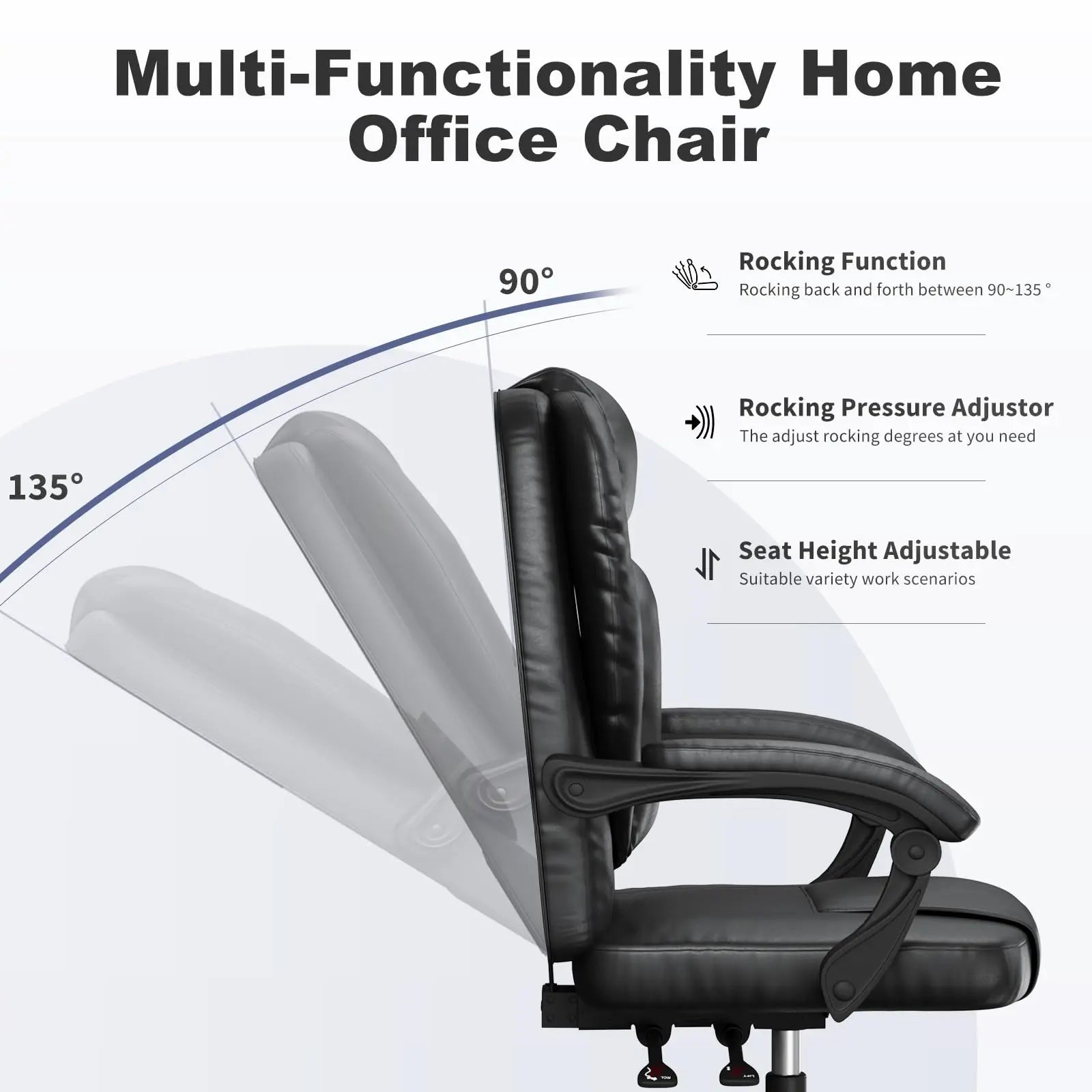 Silla de oficina ergonómica ejecutiva de cuero PU con diseño de almohadilla de resorte y respaldo alto ajustable