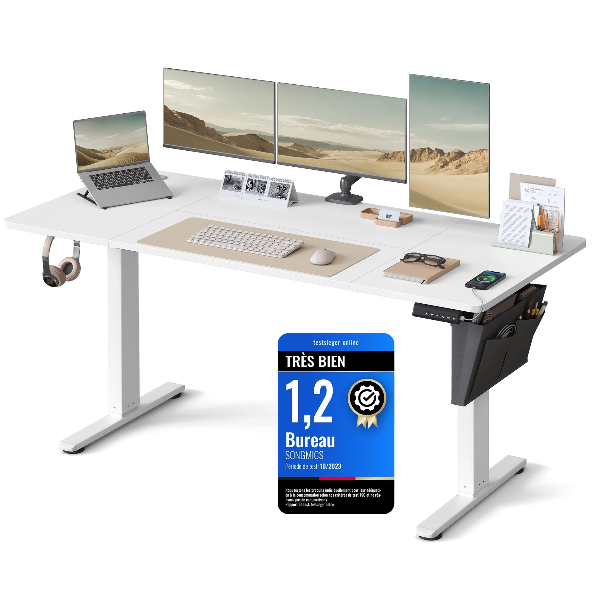 Mesa eléctrica de altura regulable, 160 x 70 cm, ajuste continuo, 4 niveles de memoria de altura, color marrón rústico