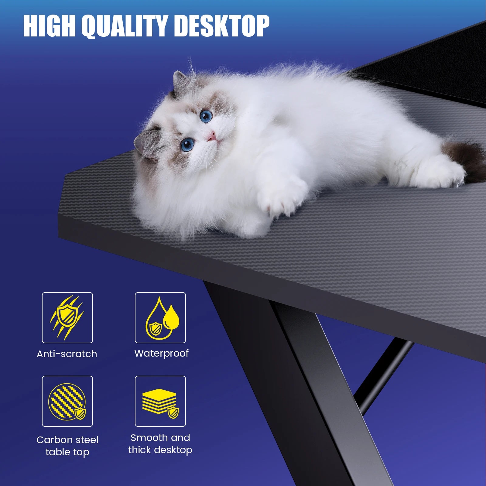 Escritorio para juegos GTPLAYER, 120 x 60 cm, para PC, con superficie de fibra de carbono, LED y enchufe, color negro