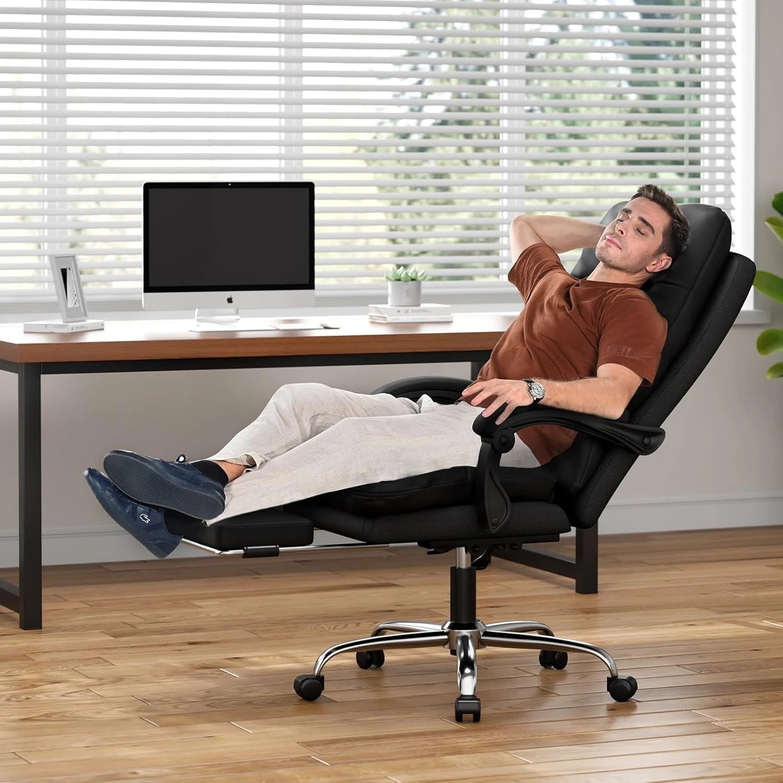 Silla ejecutiva de oficina grande y alta, reclinable ergonómica con reposapiés