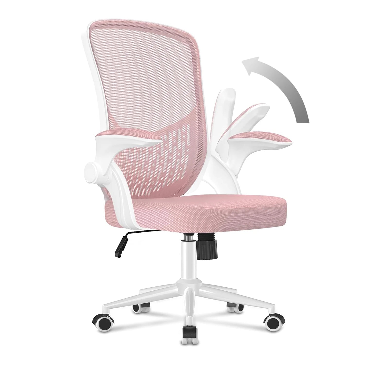 Silla ergonómica de oficina con reposabrazos plegables de 90°, soporte lumbar y acolchado de malla transpirable para oficina en casa.