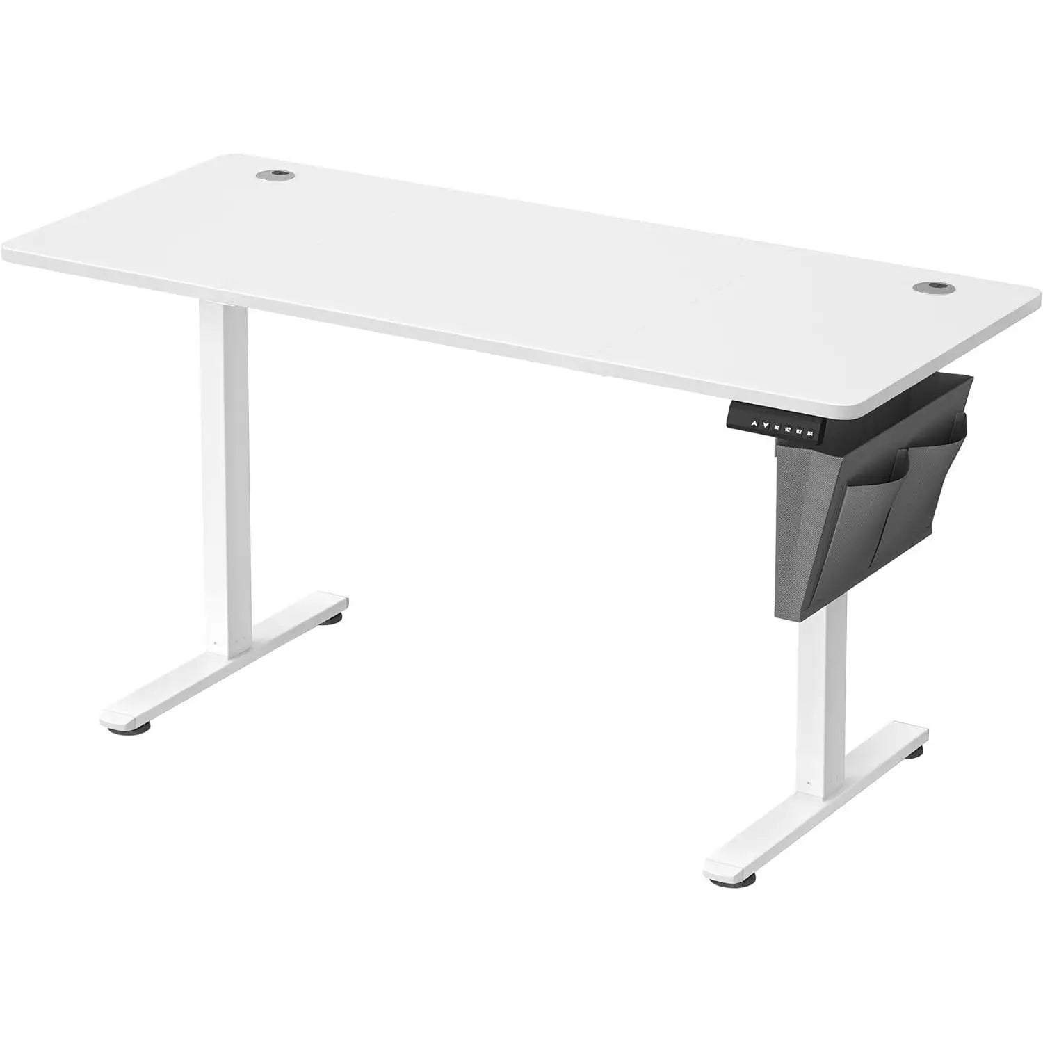 Escritorio eléctrico SONGMICS, altura ajustable, 60 x 140 x (72-120) cm, soporta 70 kg, memoria para 4 alturas, compartimento de almacenamiento integrado, negro rústico/marrón y blanco nube negro, ideal para oficina en casa o estudio.