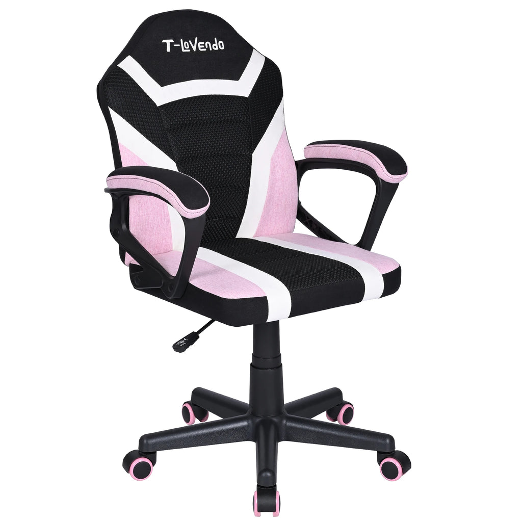 Silla gaming T-LoVendo TLV-SN1 para niños, piel sintética ergonómica, altura regulable, diseño de carreras moderno, perfecta para jugar y estudiar, con ruedas duraderas y respaldo acolchado para mayor comodidad.