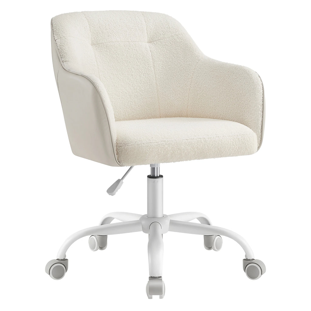 Silla de estudio SONGMICS, silla de oficina ergonómica con ajuste de altura, tela de terciopelo transpirable en rosa gelatina, estructura de acero, asiento acolchado cómodo, soporta hasta 110 kg, perfecta para oficina en casa y dormitorios.